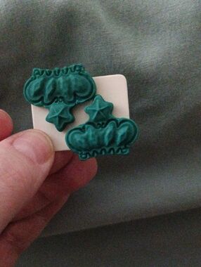 Teal Crown and Star Polymer Clay Earrings